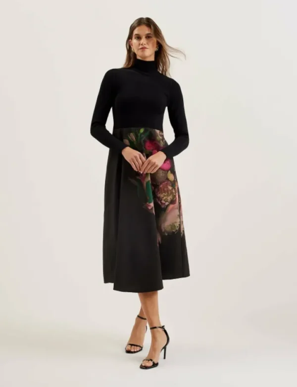 Asnes Knit Bodice Midi Dress With Printed Skirt<Ted Baker Best Sale