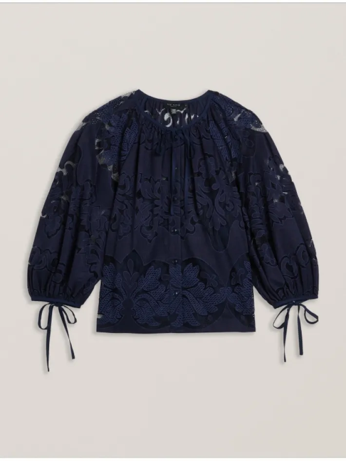 bacina_lace__balloon_slee_6.webp Bacina Lace 3/4 Balloon Sleeve Blouse<Ted Baker Store