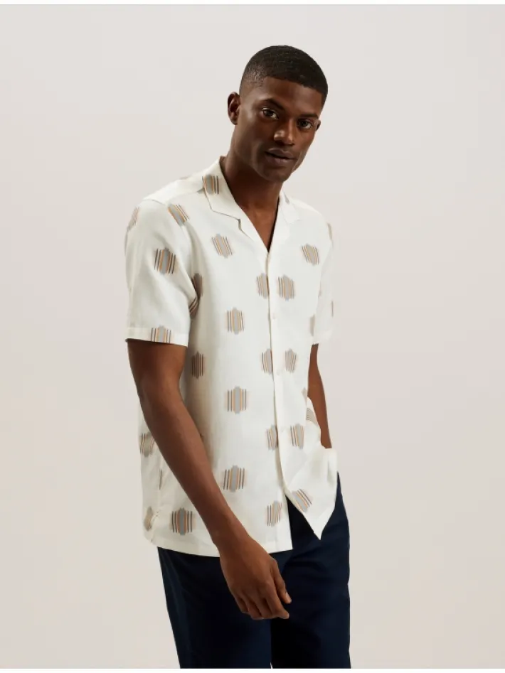 dimitre_printed_cotton_li_0.webp Dimitre Printed Cotton Linen Short Sleeve Shirt<Ted Baker Shop