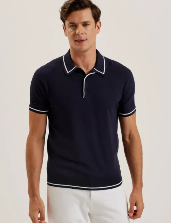 Dunow Pointelle Detail Striped Trim Polo Shirt<Ted Baker Flash Sale