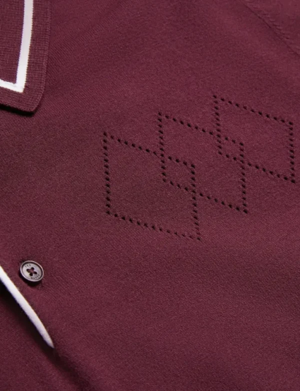 Dunow Pointelle Detail Striped Trim Polo Shirt<Ted Baker Best Sale