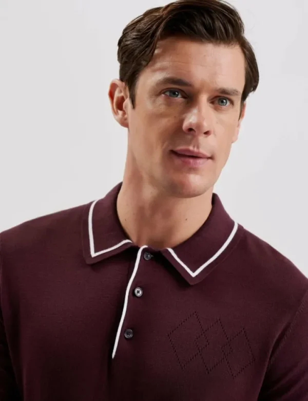 Dunow Pointelle Detail Striped Trim Polo Shirt<Ted Baker Best Sale