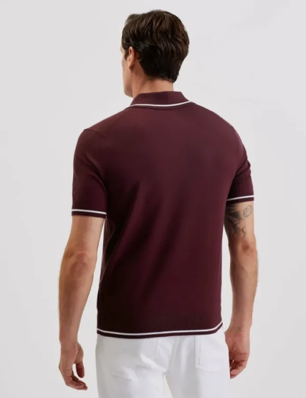 Dunow Pointelle Detail Striped Trim Polo Shirt<Ted Baker Best Sale