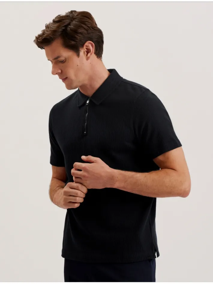 elgrave_ribbed_cotton_zip_3.webp Elgrave Ribbed Cotton Zip Neck Polo Shirt<Ted Baker Flash Sale