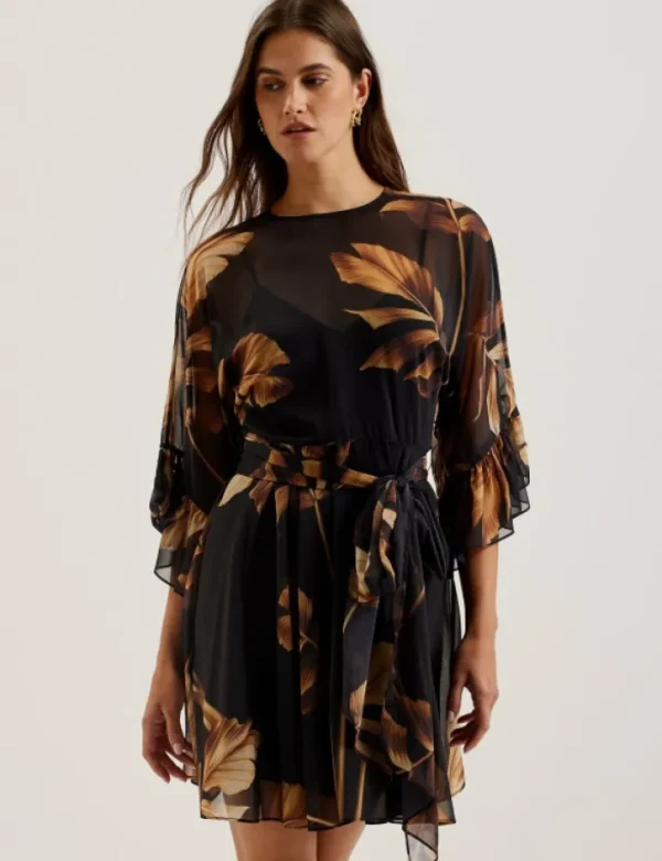 Elster Printed Chiffon Mini Dress With Tie Waist<Ted Baker New