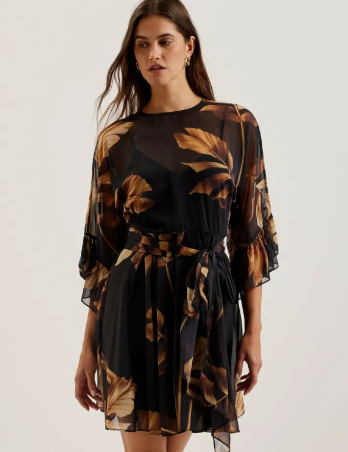 elster_printed_chiffon_mi_0.webp Elster Printed Chiffon Mini Dress With Tie Waist<Ted Baker New