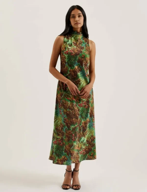 Eyva Printed High Neck Satin Midi Slip Dress<Ted Baker Clearance