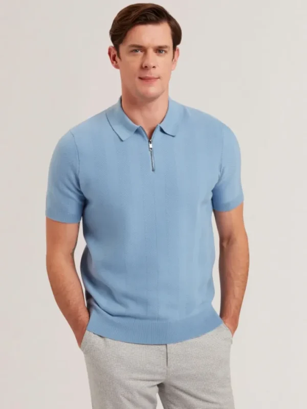 Fourd Short Sleeve Herringbone Zip Polo<Ted Baker Best Sale