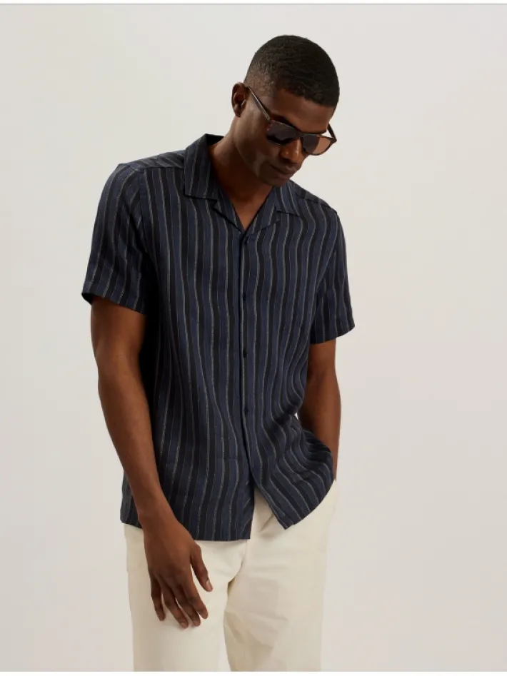 francoi_striped_cotton_li_0.webp Francoi Striped Cotton Linen Short Sleeve Shirt<Ted Baker Discount