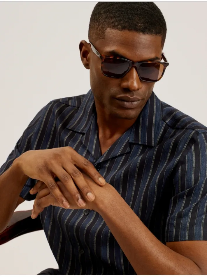 francoi_striped_cotton_li_1.webp Francoi Striped Cotton Linen Short Sleeve Shirt<Ted Baker Discount