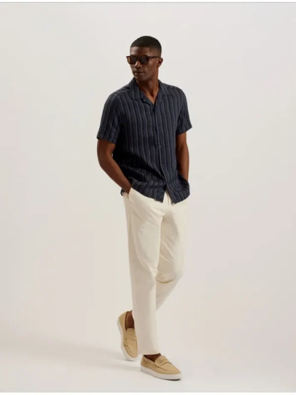 Francoi Striped Cotton Linen Short Sleeve Shirt<Ted Baker Discount