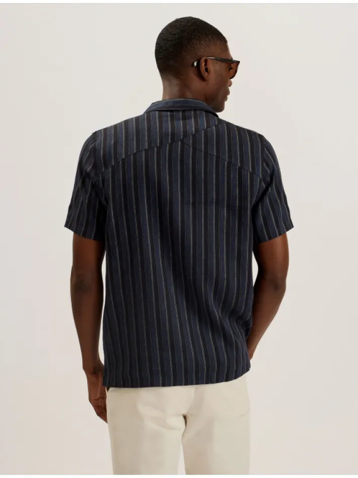 francoi_striped_cotton_li_4.webp Francoi Striped Cotton Linen Short Sleeve Shirt<Ted Baker Discount