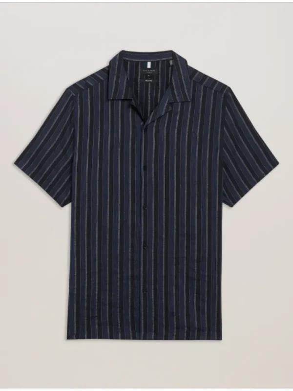 Francoi Striped Cotton Linen Short Sleeve Shirt<Ted Baker Discount