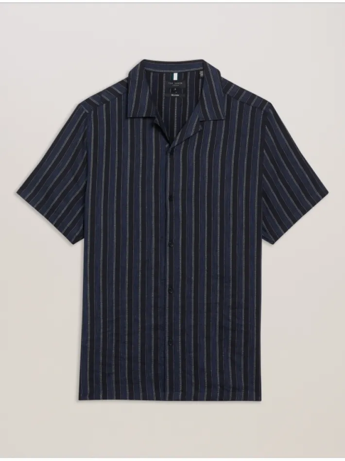 francoi_striped_cotton_li_6.webp Francoi Striped Cotton Linen Short Sleeve Shirt<Ted Baker Discount