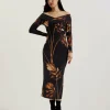 Josefen Printed Bardot Long Sleeve Midi Dress<Ted Baker New