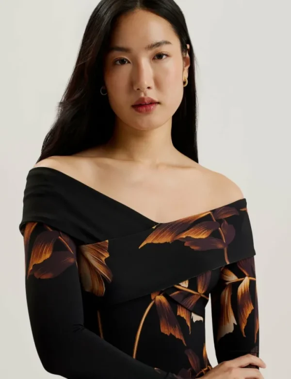 Josefen Printed Bardot Long Sleeve Midi Dress<Ted Baker New