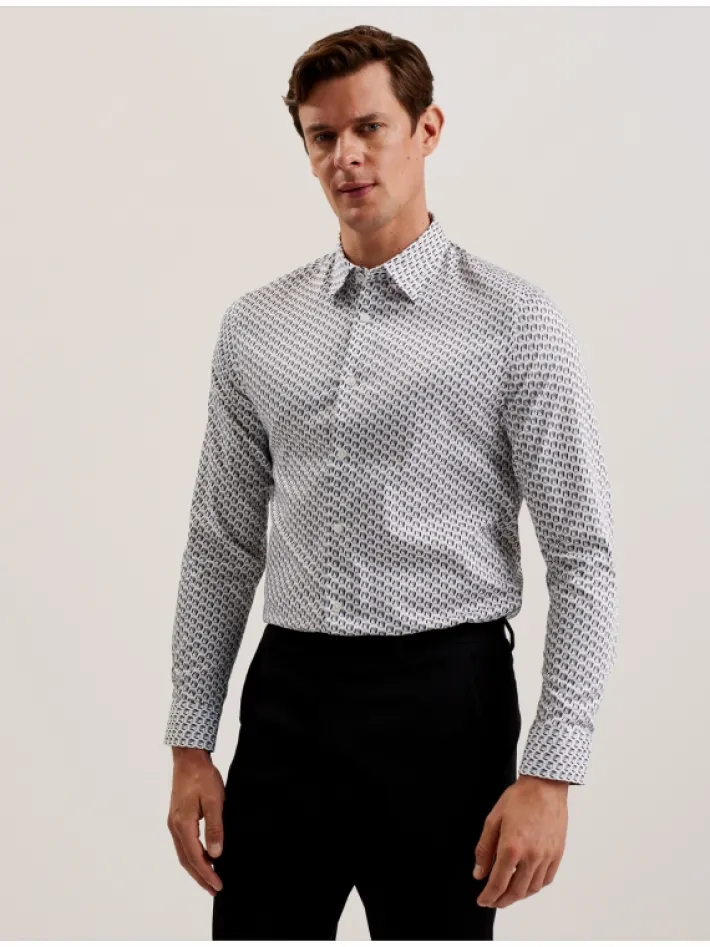 joshhy_slim_fit_geometric_3.webp Joshhy Slim Fit Geometric Long Sleeve Shirt<Ted Baker Discount