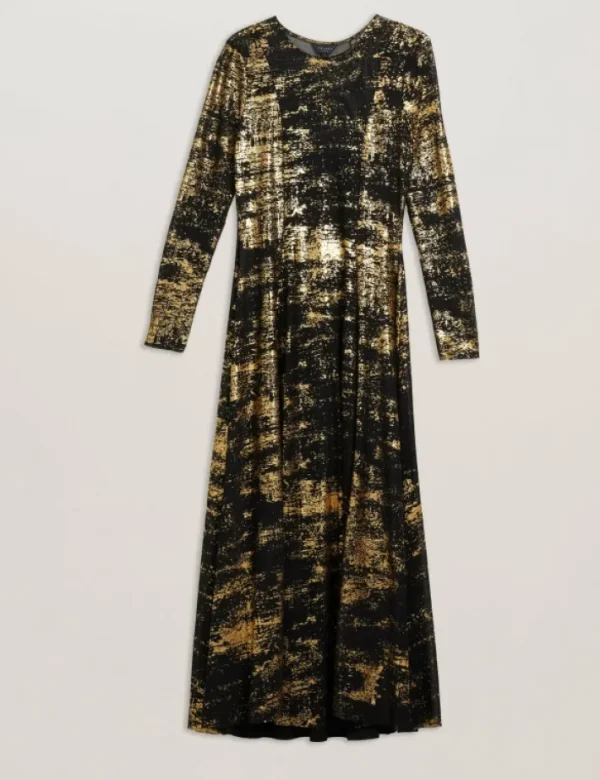 Junhaa Foil Print Long Sleeve Mesh Midi Dress<Ted Baker Sale