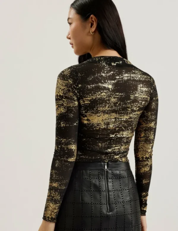 Karenha Foil Printed Slash Neck Mesh Top<Ted Baker Best