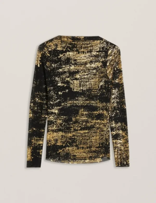 Karenha Foil Printed Slash Neck Mesh Top<Ted Baker Best