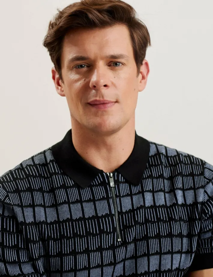 levers_ombre_jacquard_zip_1.webp Levers Ombre Jacquard Zip Neck Polo Shirt<Ted Baker Discount