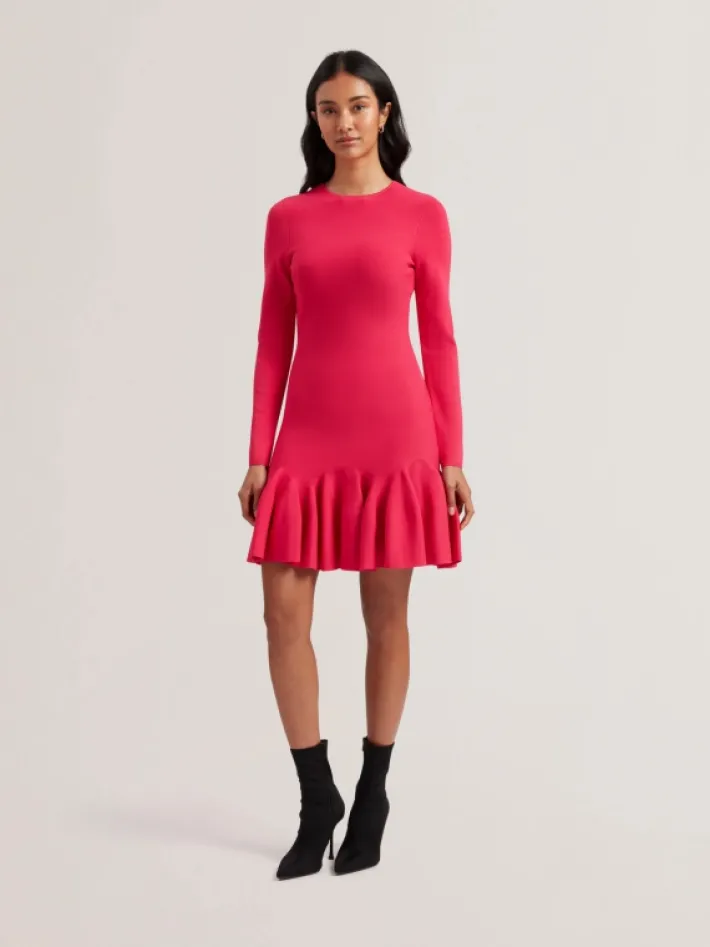 loisss_flounce_hem_long_s_0-1.webp Loisss Flounce Hem Long Sleeve Knitted Mini Dress<Ted Baker Sale
