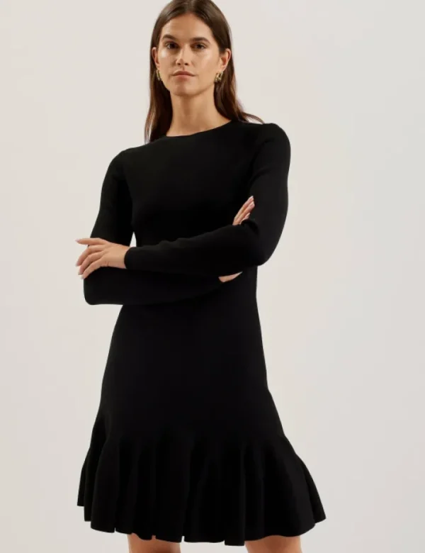 Loisss Flounce Hem Long Sleeve Knitted Mini Dress<Ted Baker Cheap