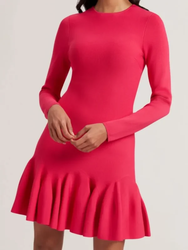 Loisss Flounce Hem Long Sleeve Knitted Mini Dress<Ted Baker Sale