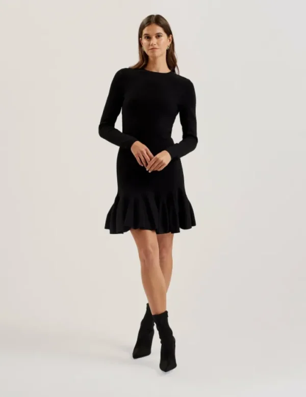 Loisss Flounce Hem Long Sleeve Knitted Mini Dress<Ted Baker Cheap