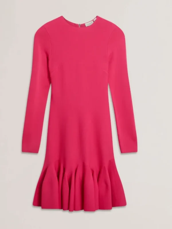 Loisss Flounce Hem Long Sleeve Knitted Mini Dress<Ted Baker Sale