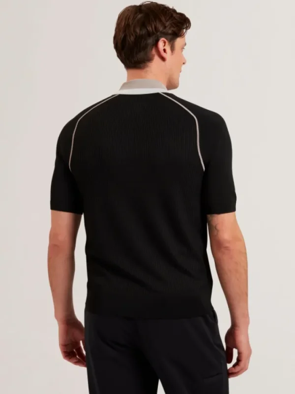 Paxto Textured Zip Polo With Striped Collar<Ted Baker Outlet