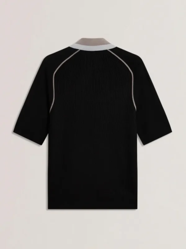 Paxto Textured Zip Polo With Striped Collar<Ted Baker Outlet