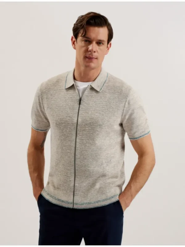 Rojor Short Sleeve Zip Through Textured Front Polo<Ted Baker Outlet