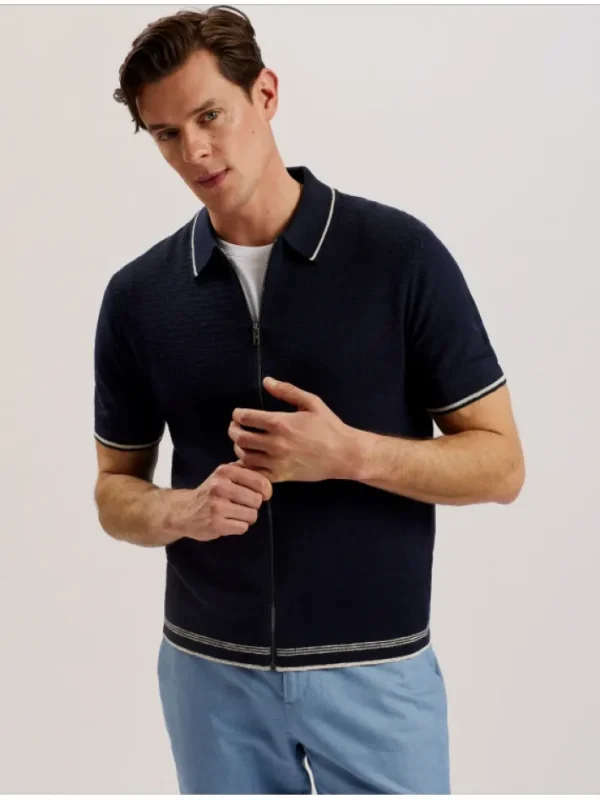 Rojor Short Sleeve Zip Through Textured Front Polo<Ted Baker Hot