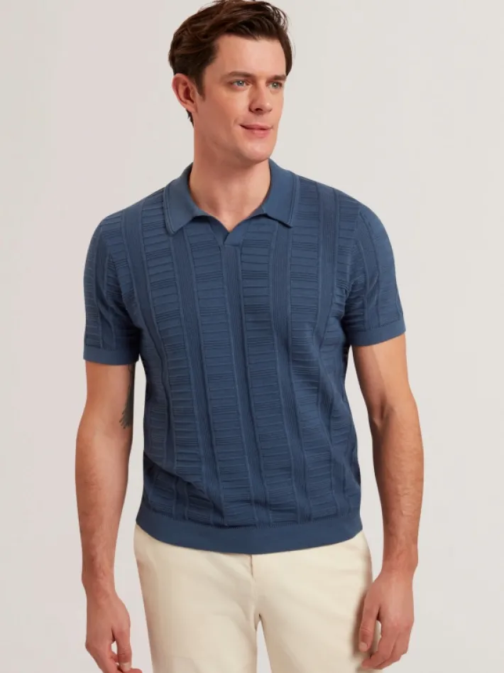 ruzza__short_sleeve_open__1.webp Ruzza Short Sleeve Open Neck Textured Polo<Ted Baker Best Sale