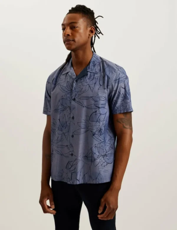 Terroni Short Sleeve Floral Chambray Cotton Shirt<Ted Baker Cheap