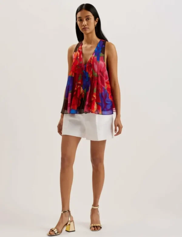 Vernoge Organza Tropical Bloom V-neck Pleated Top<Ted Baker Cheap